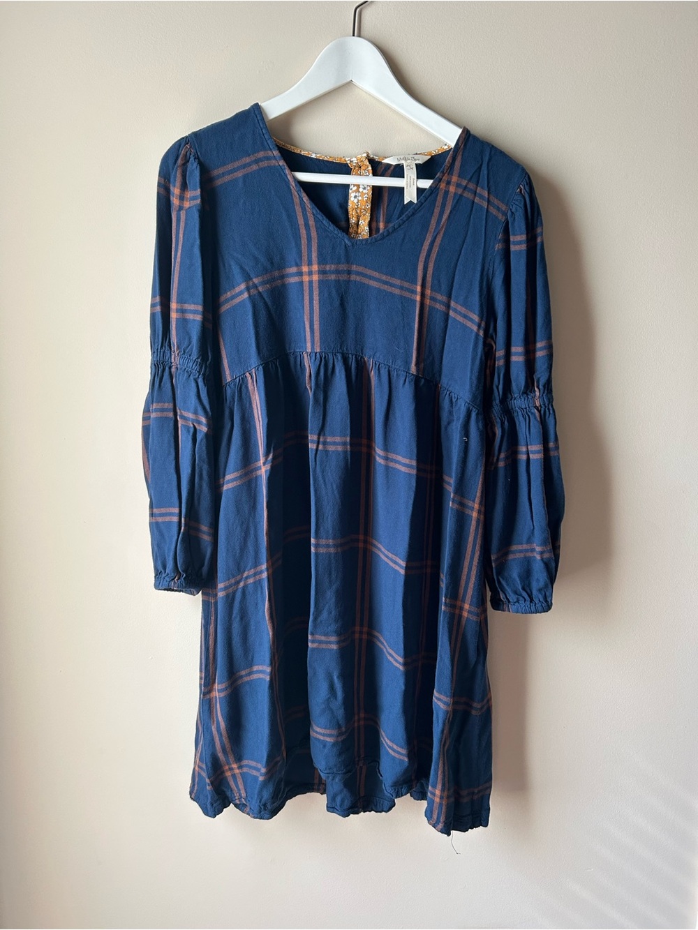 Matilda Jane Navy and Rust Plaid Long-Sleeve Smock Dress